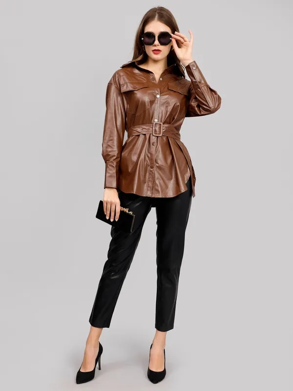 Faux leather winter shirt/dress - Winter workwear for ladies
