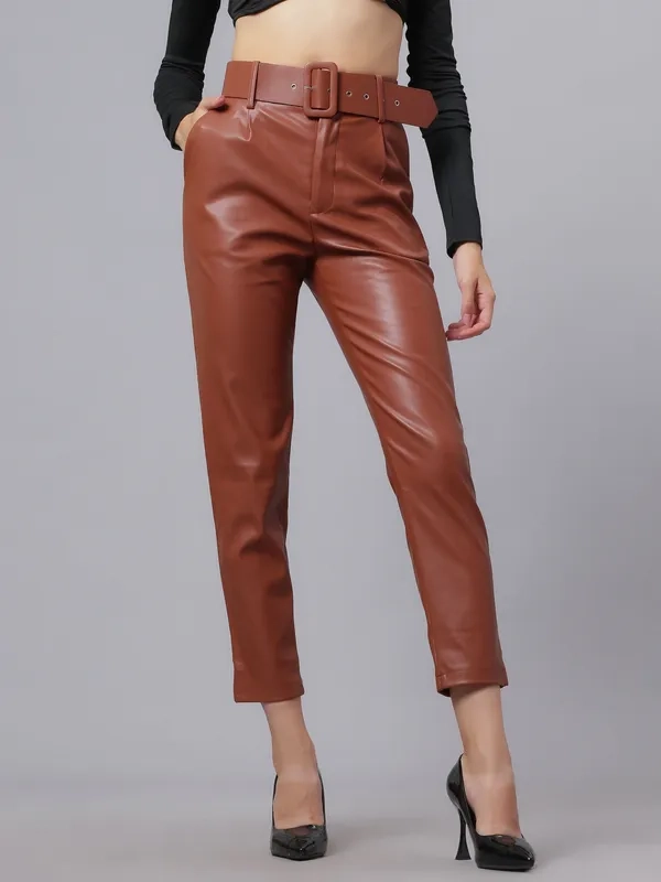 Bottoms for women - Faux Leather Winter Pants
