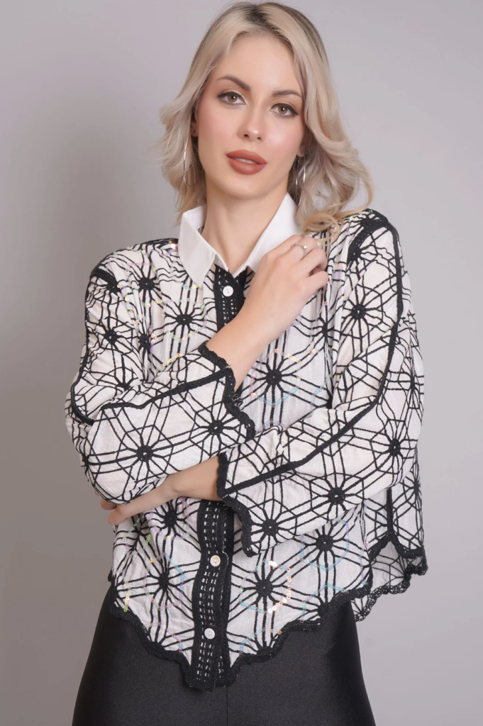 Chain Stitch Embroidered Shirt for Women - ANNY