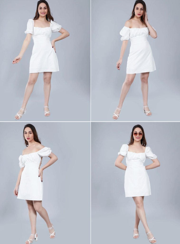 Off-Shoulder Puff Sleeves Dress - Short Sleeves Dresses for Women