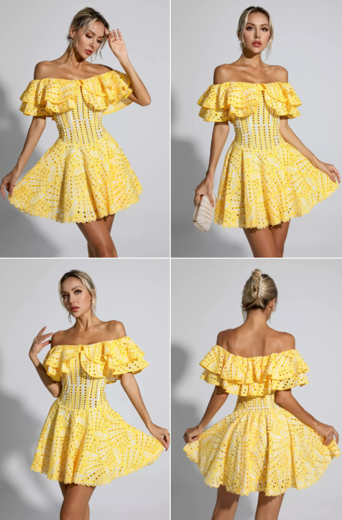 Cutout Ruffle Mini Dress - Short Sleeves Dresses for Girls