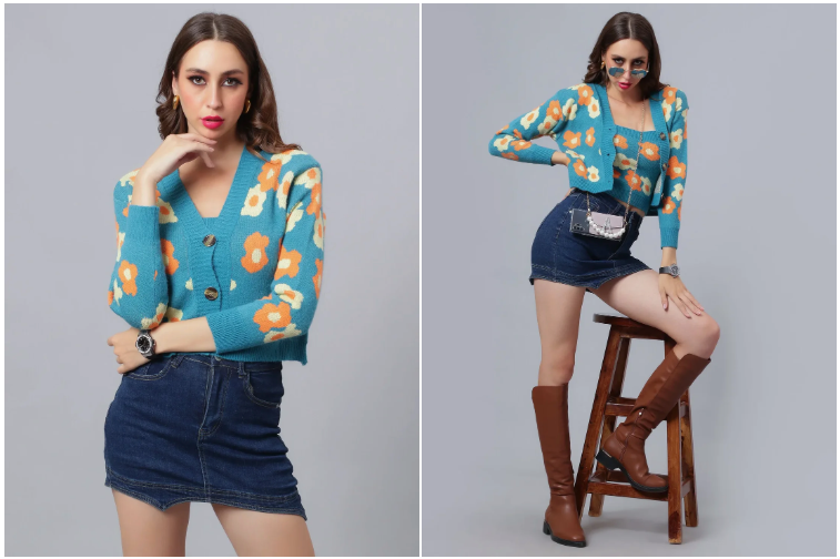 Winter outfit - Floral Cardigan Two-Piece Set